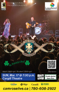 The Irish Descendants are playing Camrose on Sunday, March 17 2024, St. Patricks Day. Tickets are adult $46+gst and student $36+gst